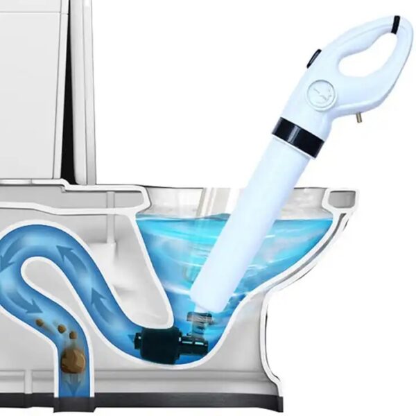 Pompa cu aer comprimat pentru desfundat țevi – chiuvetă, cadă, duș, WC – cu 4 accesorii, culoare albă