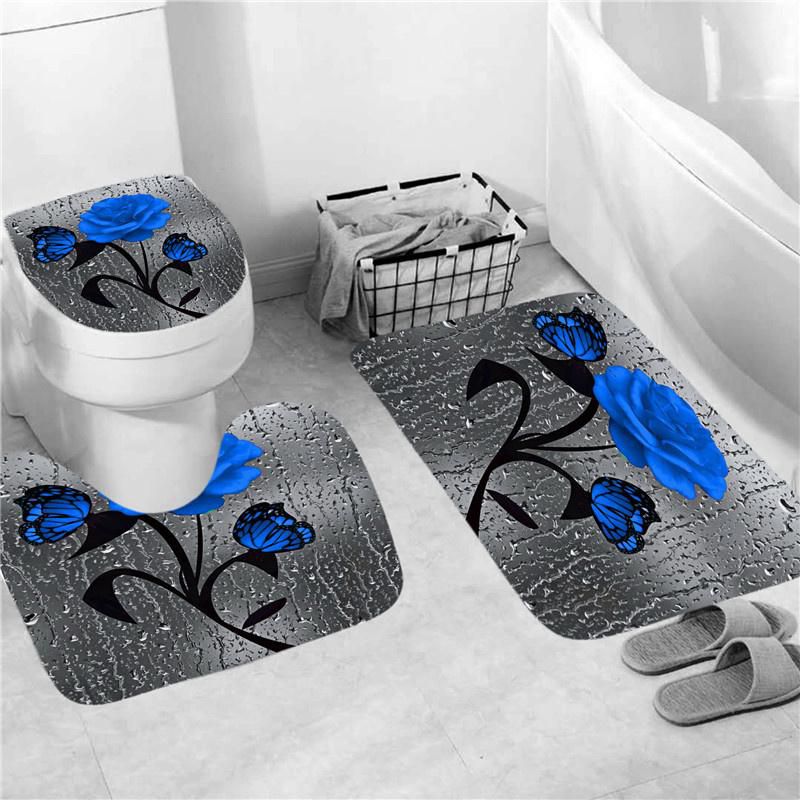 Set baie 4 piese – perdea duș, 2 covorașe și husă capac toaletă