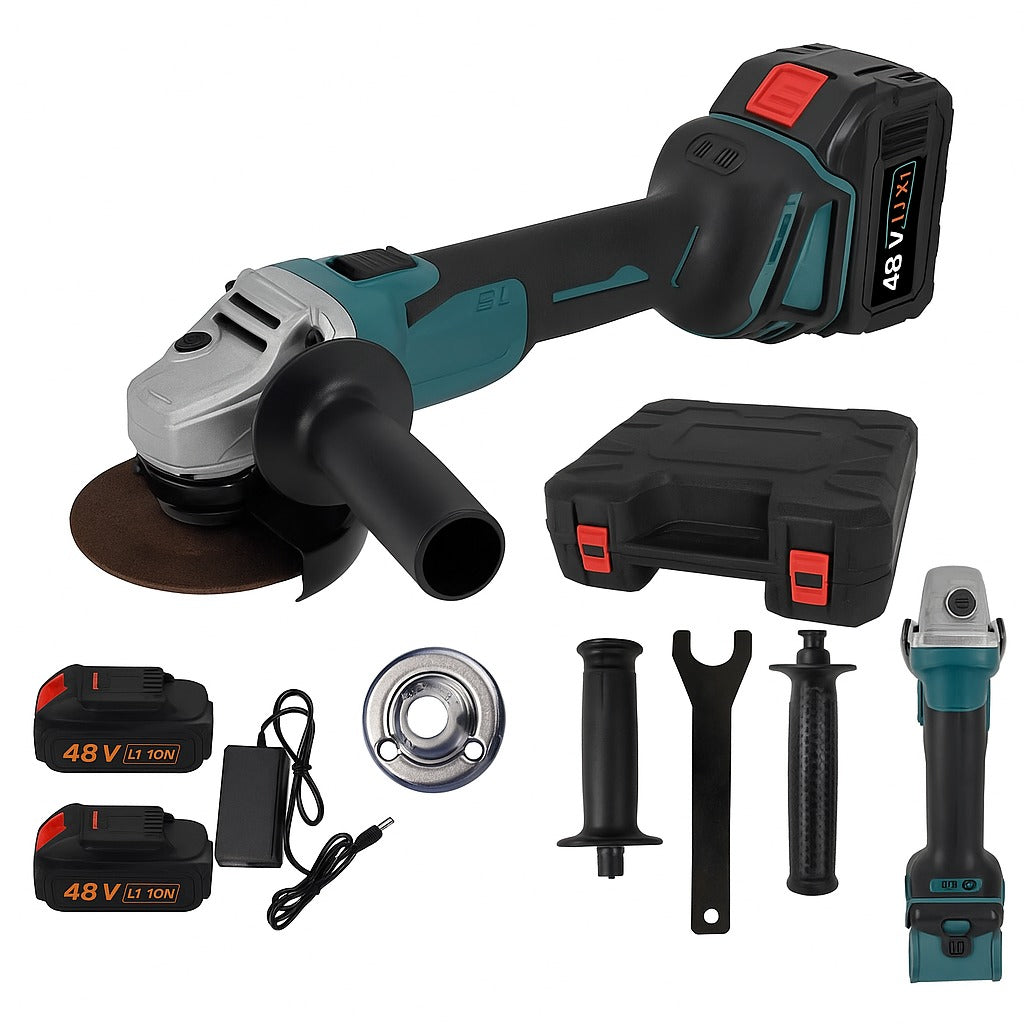 Polizor unghiular (Flex), cu 2 acumulatori 48V, 5Ah, 8500 rpm, 125 mm, valiză + cheie + protecție, Albastru
