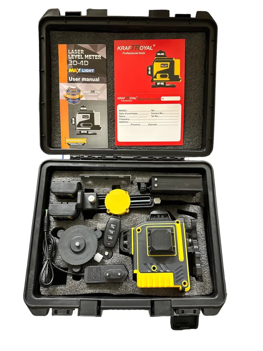 Kit Nivela Laser, autonivelare, telecomandă, trepied, 16 linii verzi, 4×360°