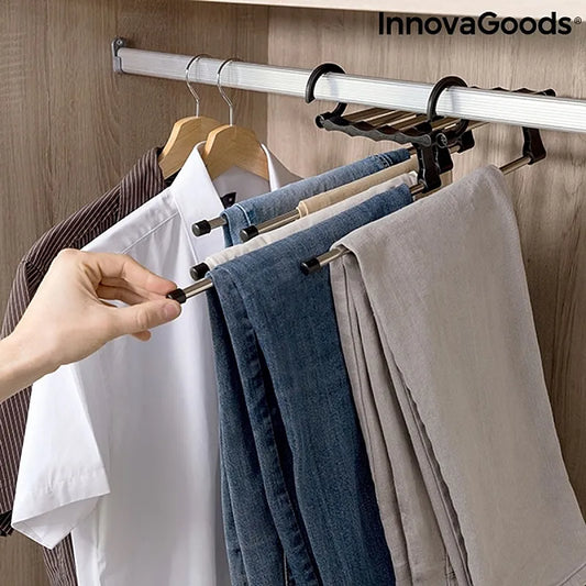 Organizator pantaloni Cascadă 5 Rânduri, suport multifuncțional vertical sau orizontal, economisire spațiu