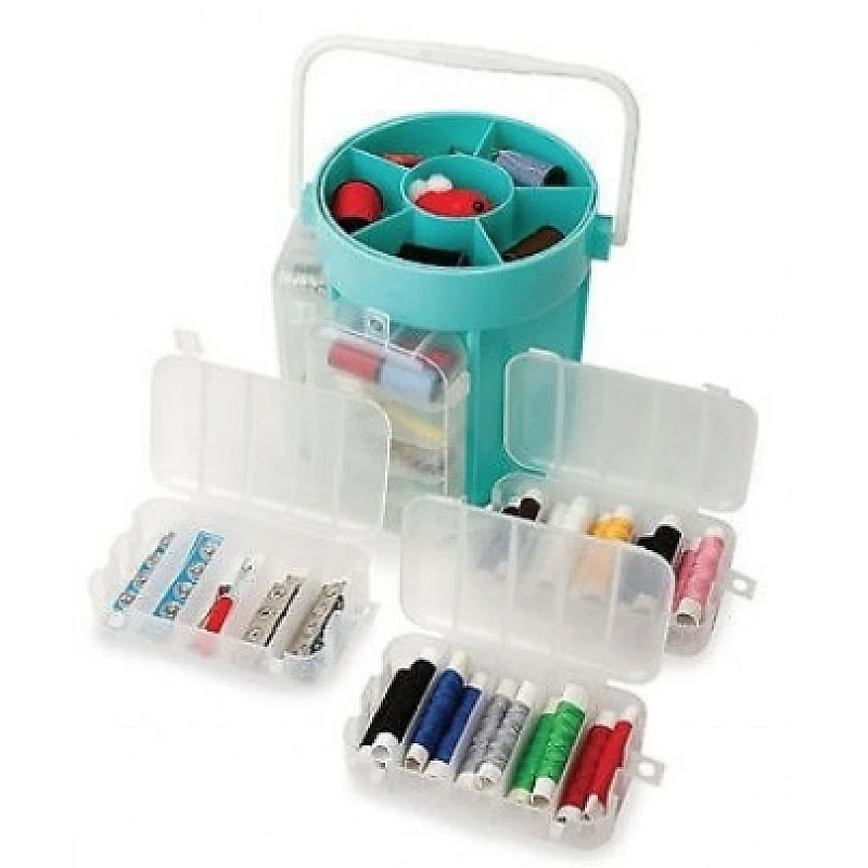 Trusa de cusut 210 piese – kit complet de croitorie cu accesorii diverse, organizare circulară