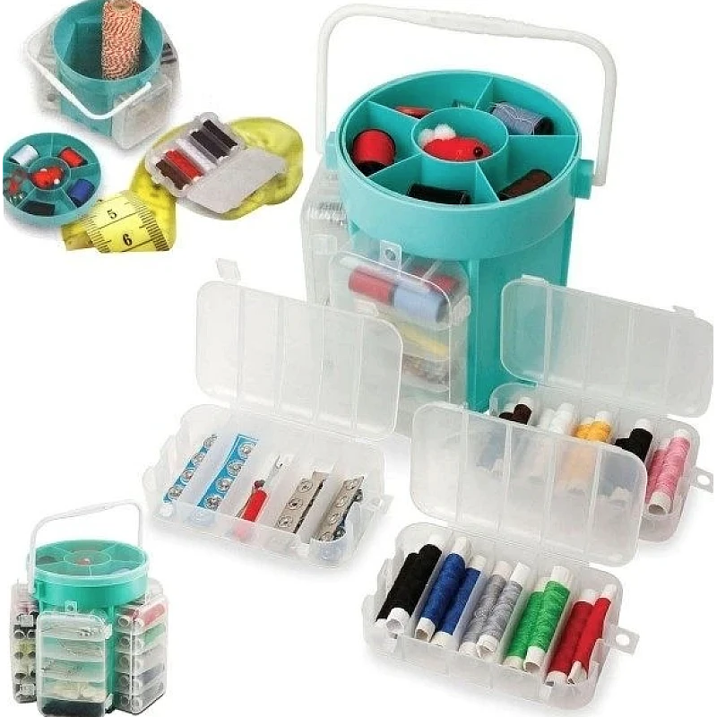 Trusa de cusut 210 piese – kit complet de croitorie cu accesorii diverse, organizare circulară