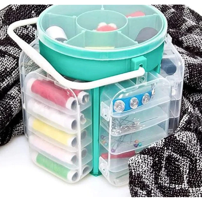 Trusa de cusut 210 piese – kit complet de croitorie cu accesorii diverse, organizare circulară