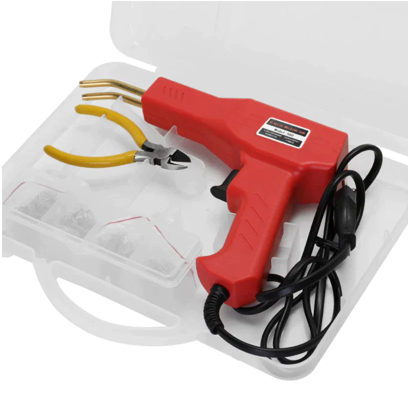 Trusa aparat sudat plastic, pistol profesional pentru lipit/sudat plastic, kit pentru repararea fisurilor din plastic, polipropilena, 200 capse de întărire, putere 50W