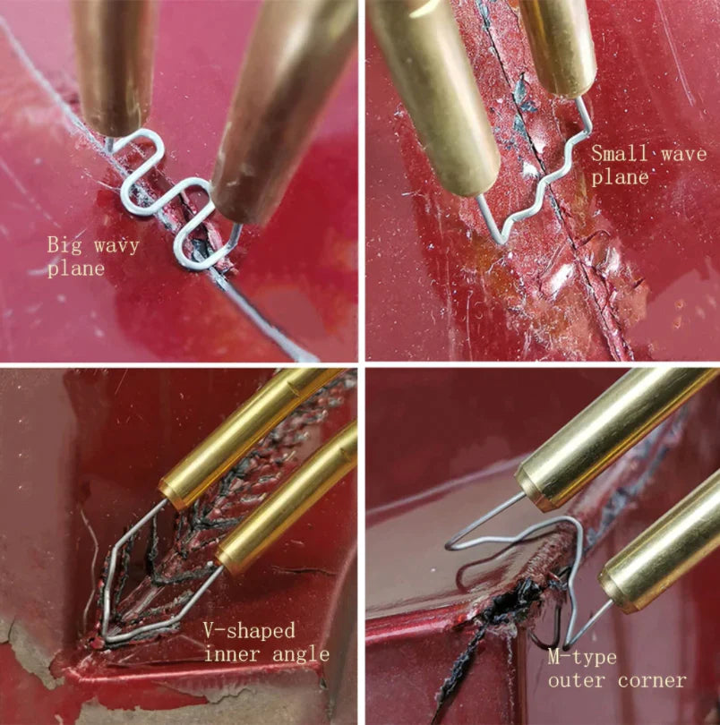Trusa aparat sudat plastic, pistol profesional pentru lipit/sudat plastic, kit pentru repararea fisurilor din plastic, polipropilena, 200 capse de întărire, putere 50W