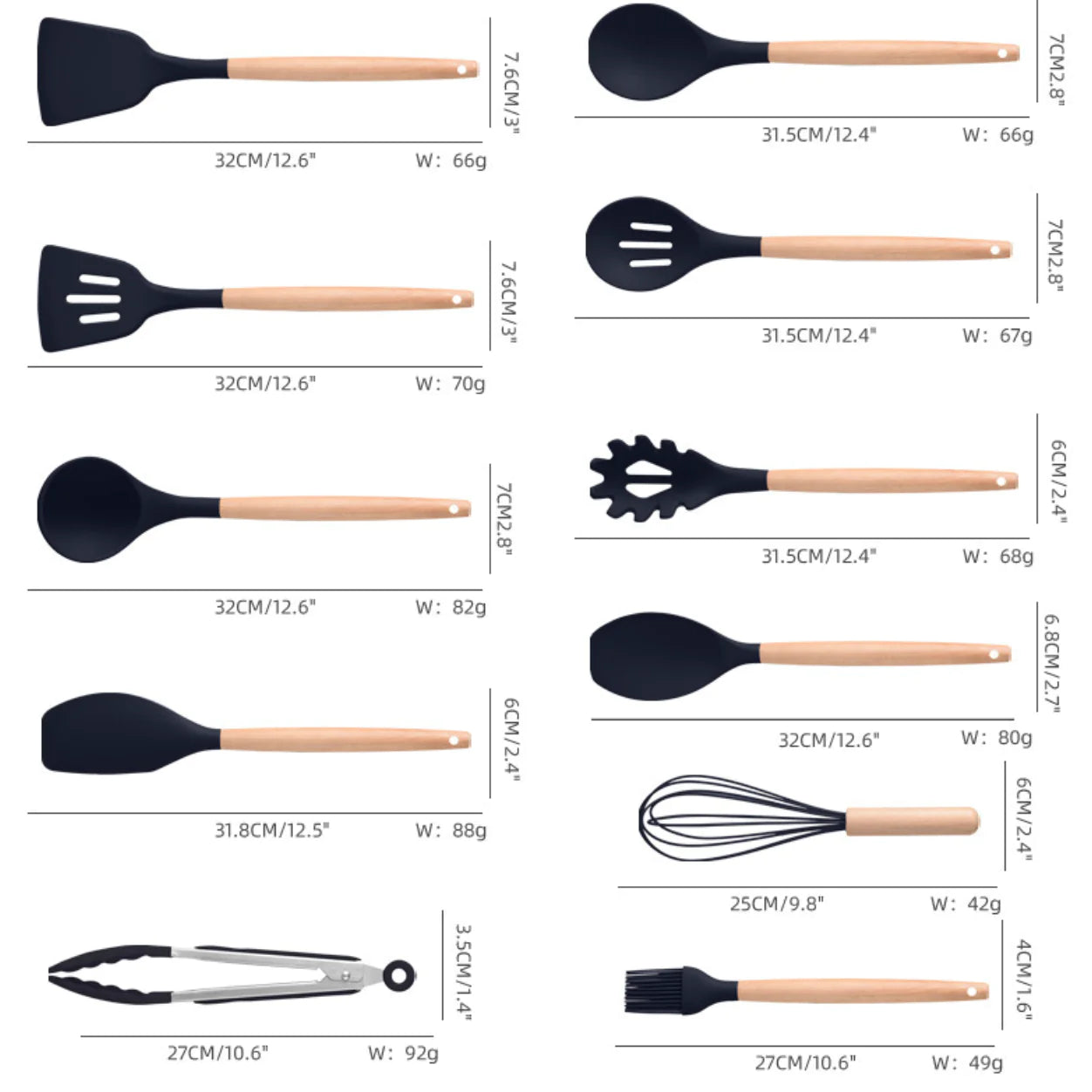Set 19 ustensile de gătit din silicon cu mâner rezistent din bambus, suport și tocător