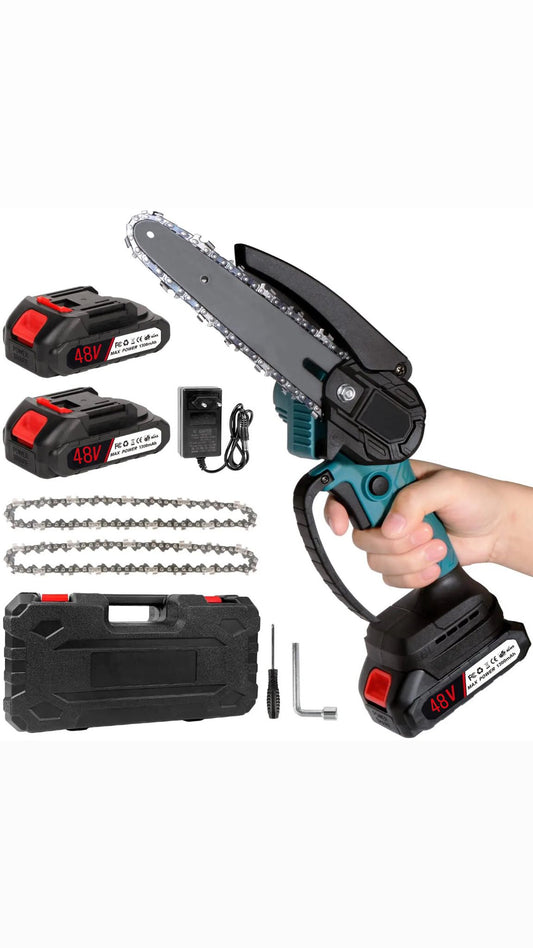 Drujba Fierastrau cu 2 Acumulator 48V, lama 6 inch/15 cm, 2 lanturi, fara fir, portabil
