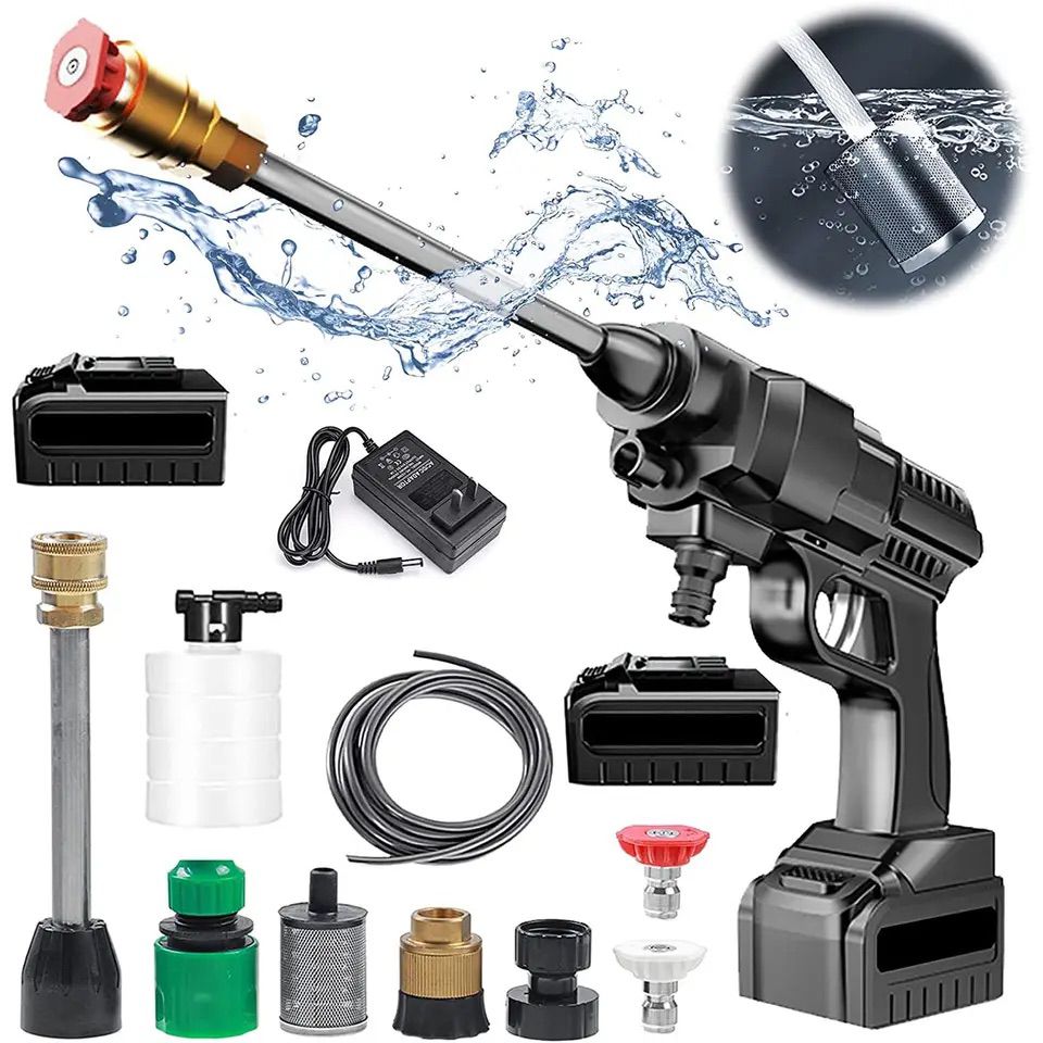 Aparat de spalat cu presiune fara fir ( portabil ), cu 2 acumulatori, 500W, 48V, 8L/min, 30 bar, negru, accesorii si valiza inclusa