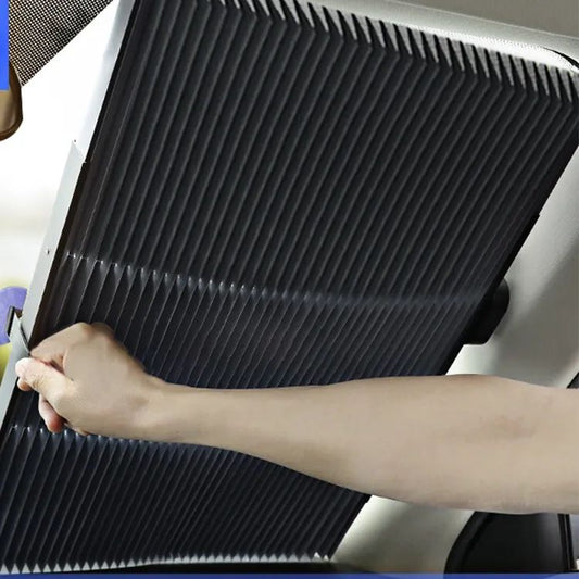 Copertina parasolar auto retractabil impotriva razelor UV, fixare prin ventuze, pentru parbriz sau luneta