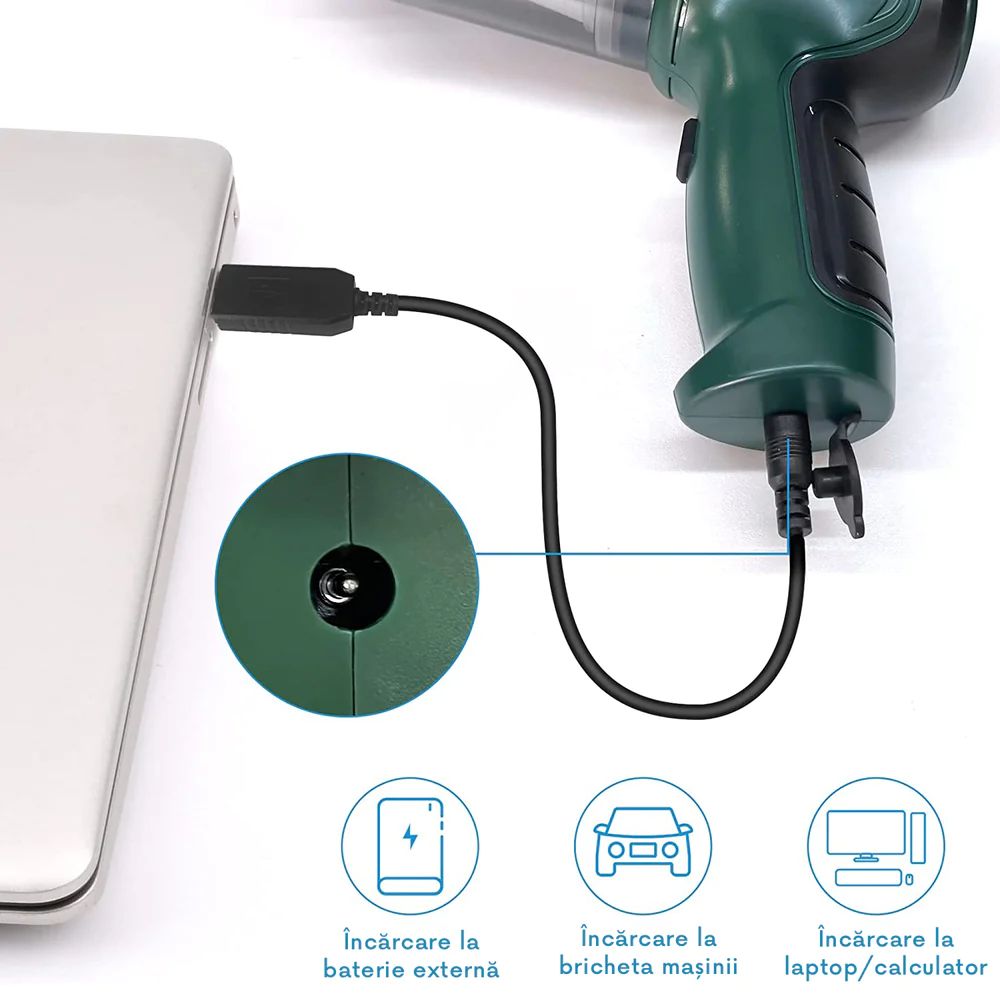 Mini aspirator portabil 3 in 1, cu acumulator si incarcare prin USB