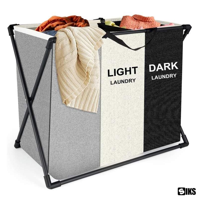 Cos de rufe cu 3 compartimente, cadru aluminiu, 62 x 34 x 56 cm