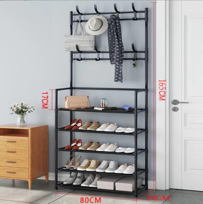 Cuier haine cu suport pantofi, 5 rafturi, 80 x 29 x 172 cm