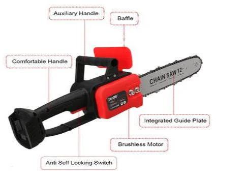 Drujba cu lanț 12 inch, cu 2 Acumulatori, 48V, Lithium, 1 Lamă 1200 W, 4800rpm, 305mm
