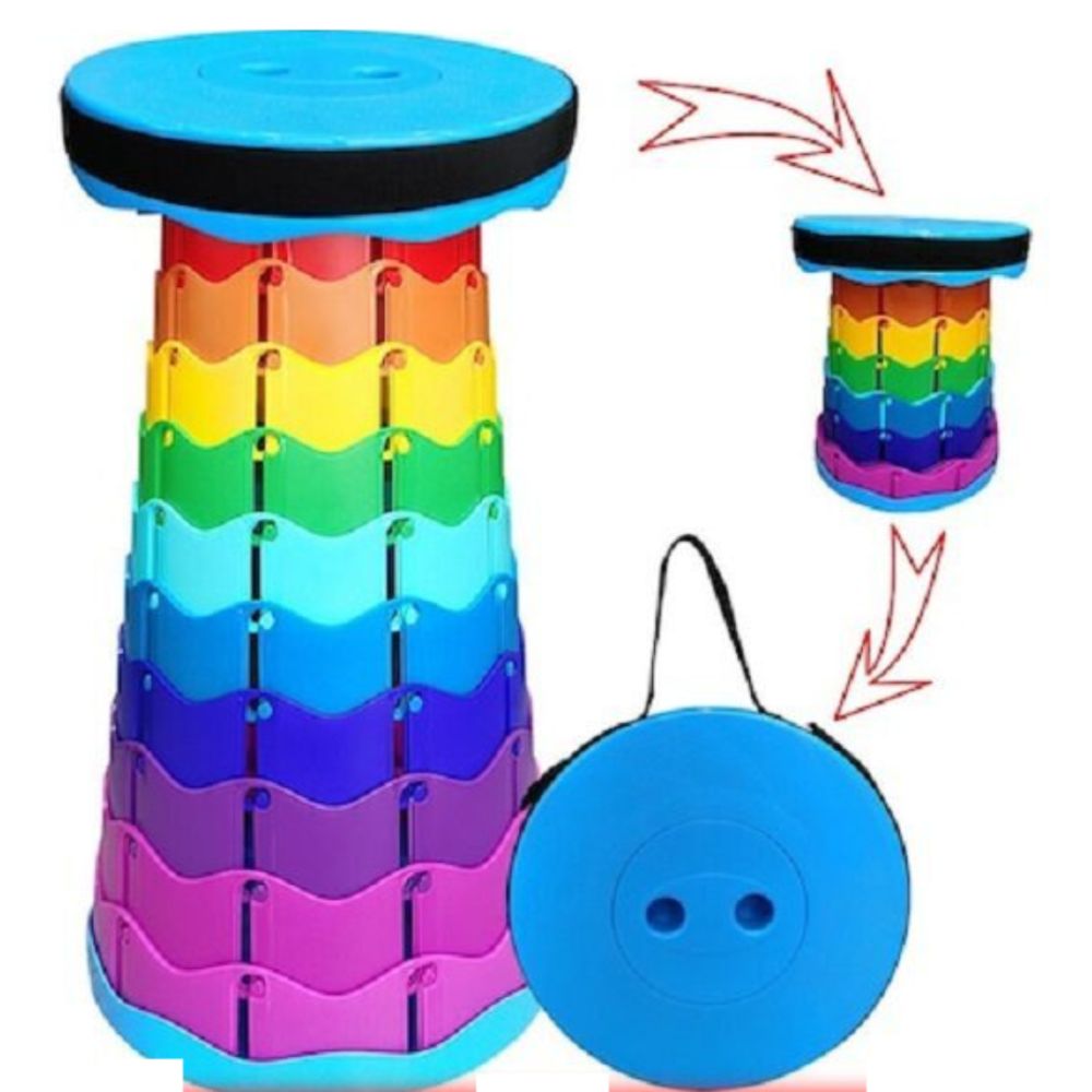 Scaun rotund portabil, retractabil, extensibil cu pliere telescopică pentru camping