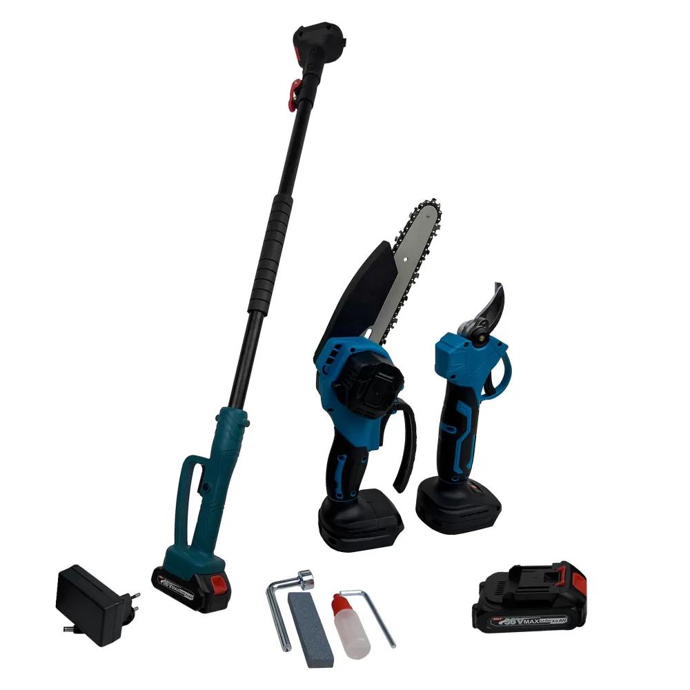 Set foarfeca gradina si mini drujba, 2 acumulatori 48V, cu brat 2.13m telescopic, unghi de taiere reglabil