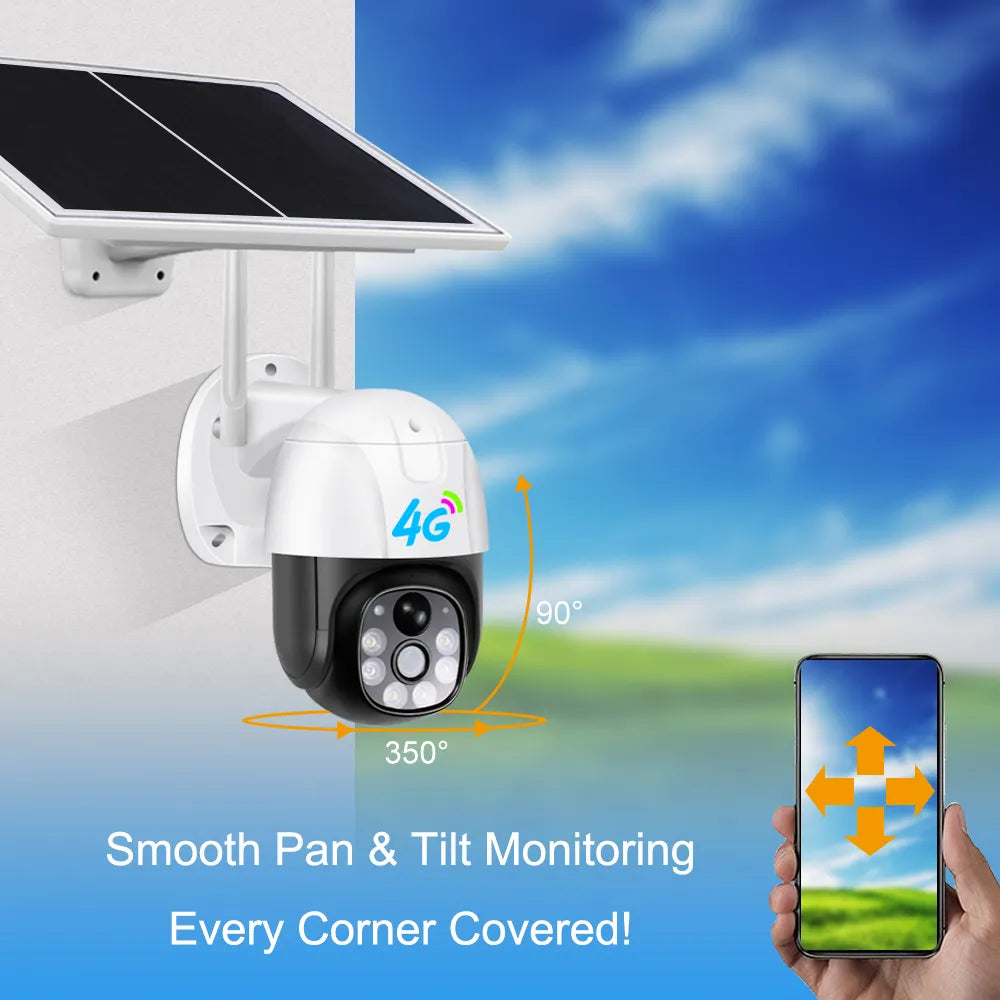 Camera de Supraveghere 4G cartela Sim cu Panou Solar, Full HD 1080p, Rotativa, Alarma, Microfon si Difuzor, Night Vision, Detectie umana, pentru Exterior