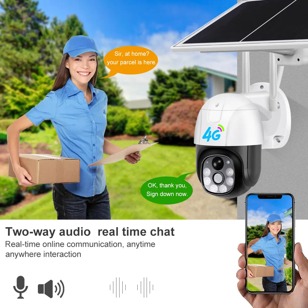 Camera de Supraveghere 4G cartela Sim cu Panou Solar, Full HD 1080p, Rotativa, Alarma, Microfon si Difuzor, Night Vision, Detectie umana, pentru Exterior