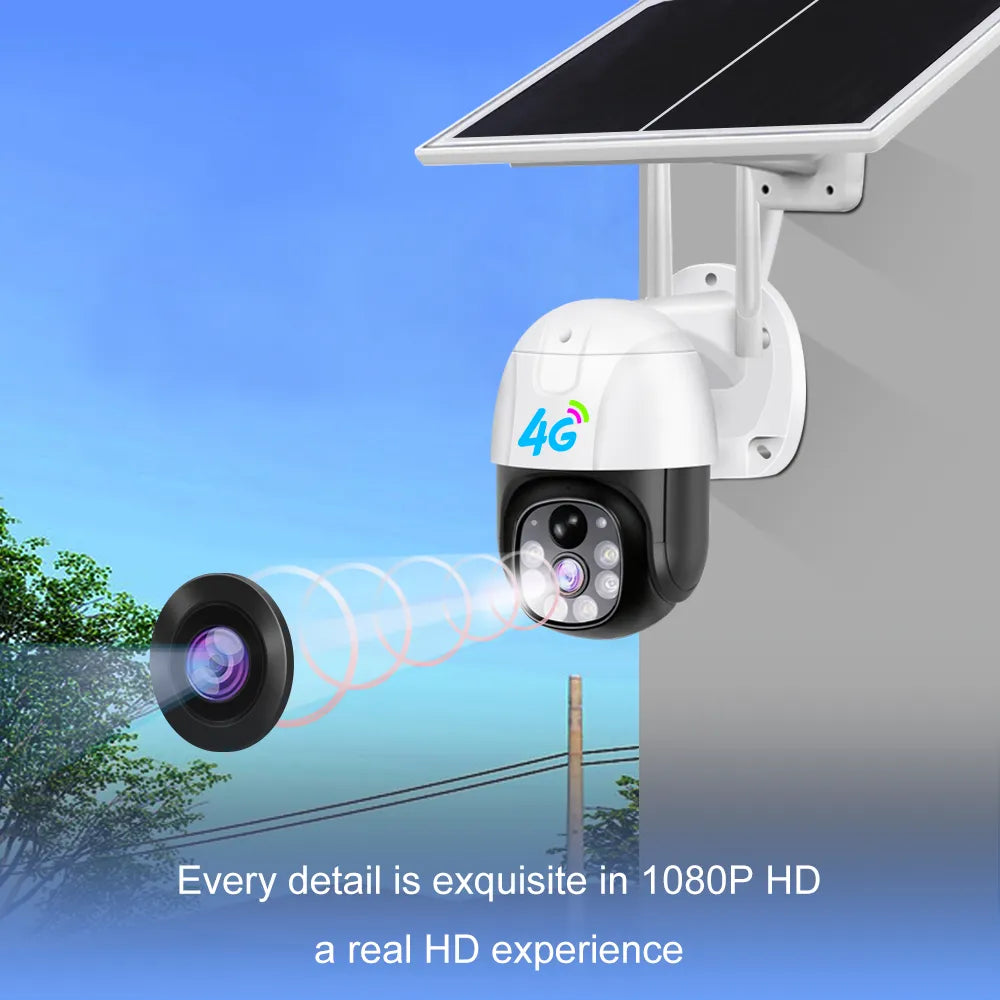 Camera de Supraveghere 4G cartela Sim cu Panou Solar, Full HD 1080p, Rotativa, Alarma, Microfon si Difuzor, Night Vision, Detectie umana, pentru Exterior