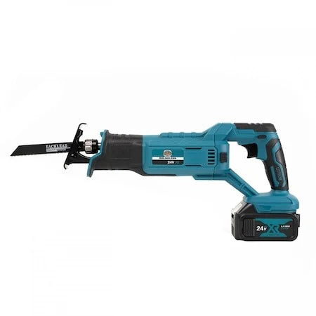 Fierastrau Tip Sabie, cu 2 Acumulatori 36V, 5000 mAh, Mandrina Autoblocanta, 4 Bucati Panza Diferite Modele, 1 Incarcator, Valiza Compacta de Transport, Albastru