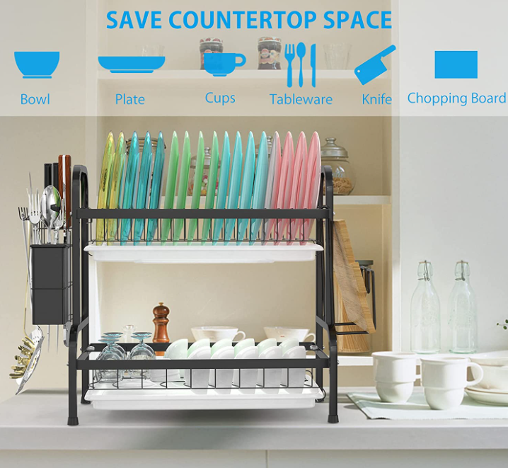 Suport de Vase Metalic Supraetajat cu 2 Polițe – Design Scandinav, Negru