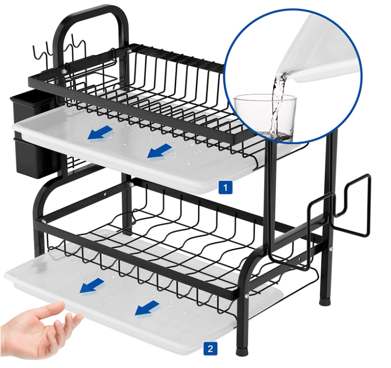 Suport de Vase Metalic Supraetajat cu 2 Polițe – Design Scandinav, Negru