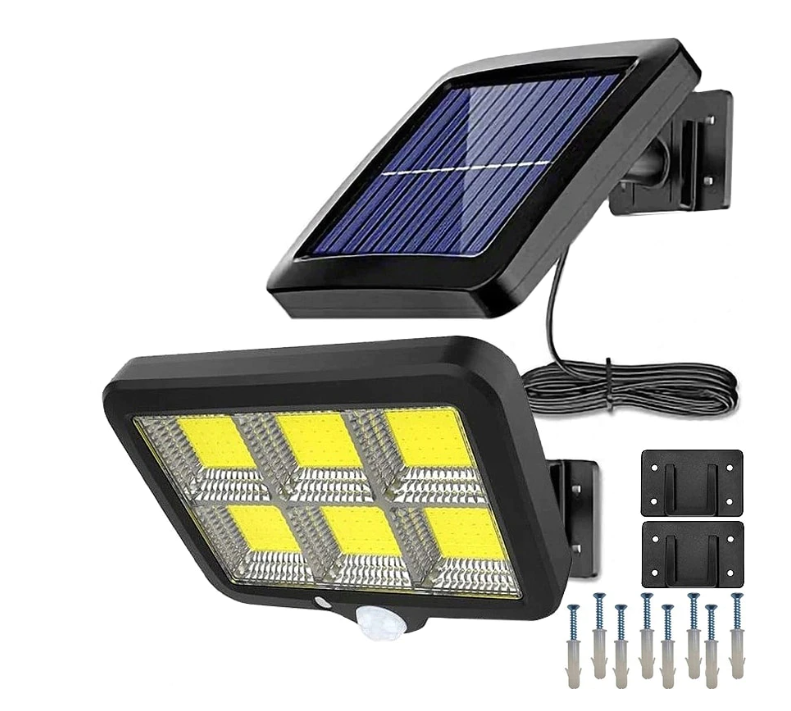 Set 2 lampi solare cu panou solar, 6 COB, putere 250W, cu senzor de miscare, suport si telecomanda