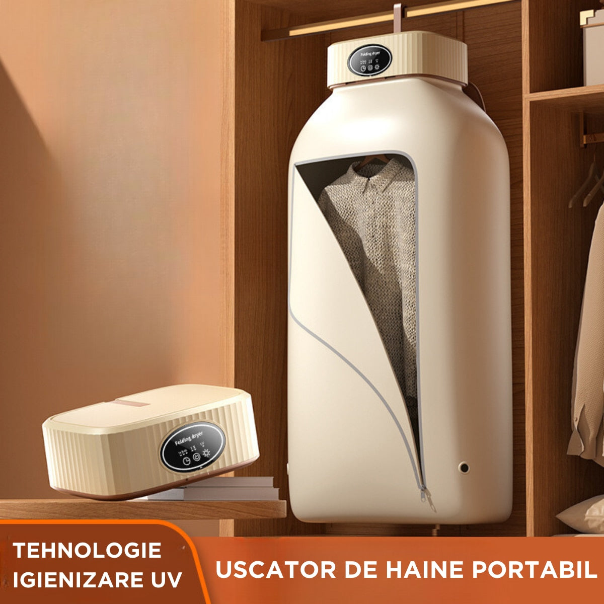 Uscator de rufe incorporabil, 10Kg, control touch screen, pliabil, protectie supraincalzire, culoare kaki, 110x41x125cm