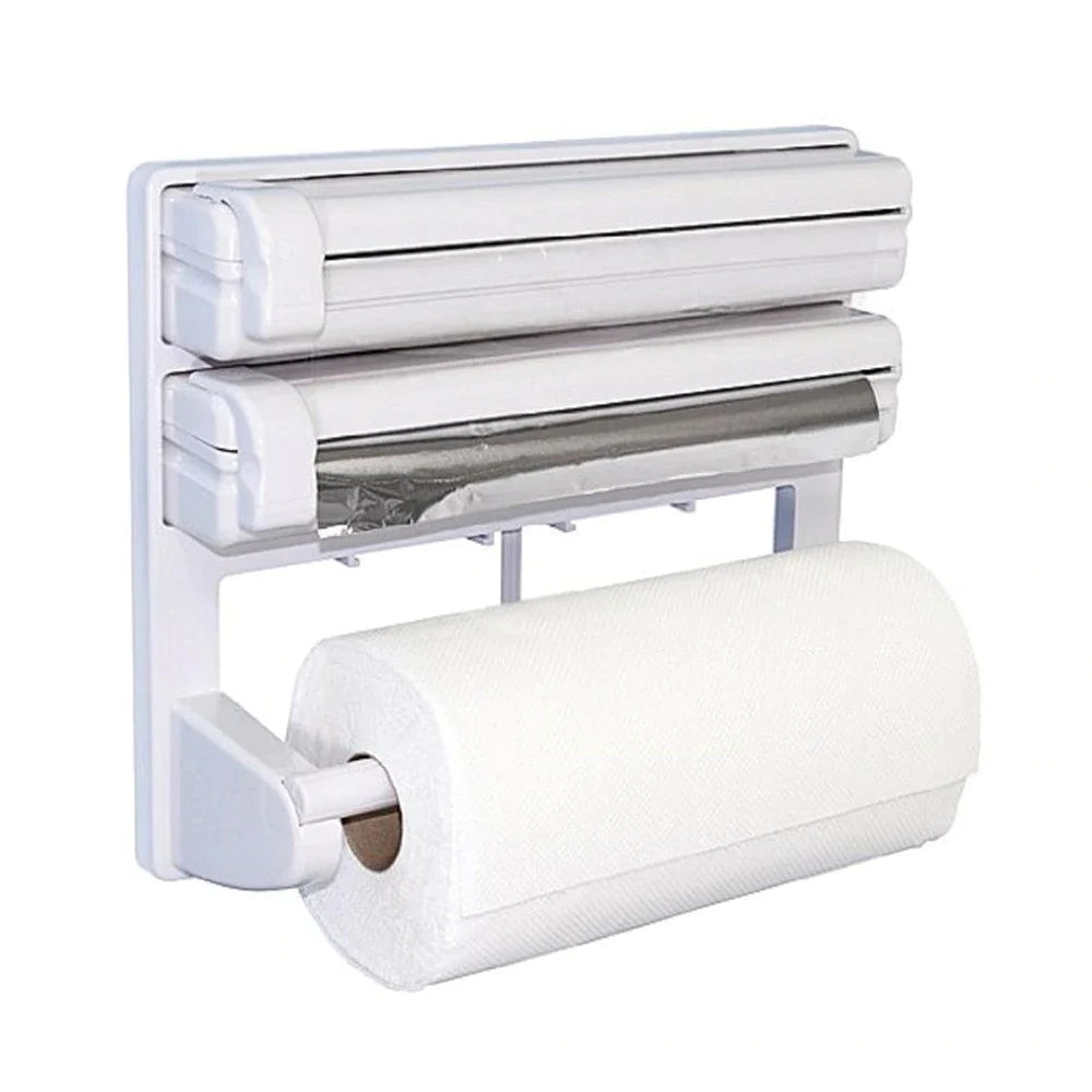 Dispenser triplu de bucătărie pentru hârtie, folie aluminiu și folie stretch