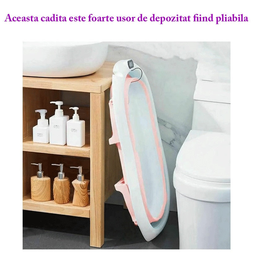 Cadita pliabila pentru bebelusi, termometru electronic incorporat, cu suport pernuta, picioruse antiderapante