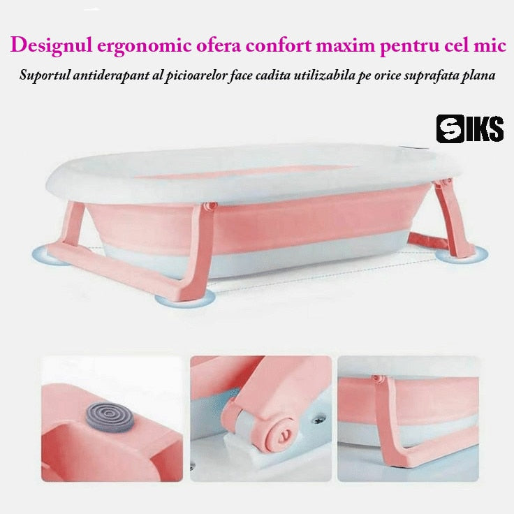 Cadita pliabila pentru bebelusi, termometru electronic incorporat, cu suport pernuta, picioruse antiderapante