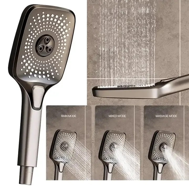 Set de duș cu pară dreptunghiulară, afișaj digital, 4 moduri de curgere, montaj pe perete – Gri, design modern