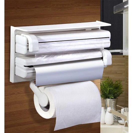 Dispenser triplu de bucătărie pentru hârtie, folie aluminiu și folie stretch