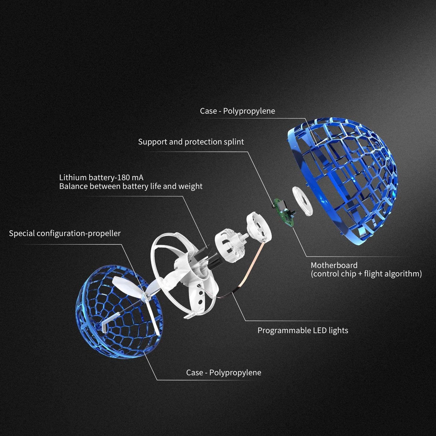 Minge zburătoare Flynova Pro cu LED-uri și control prin senzori