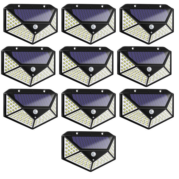 Set 10 x Lampa 100 LED cu panou solar, senzor de miscare