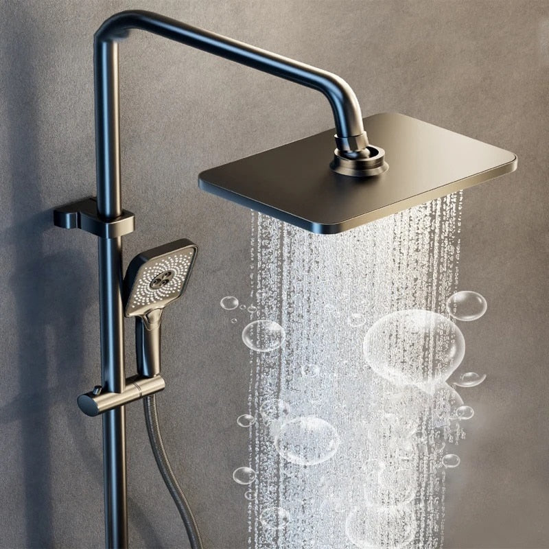 Set de duș cu pară dreptunghiulară, afișaj digital, 4 moduri de curgere, montaj pe perete – Gri, design modern