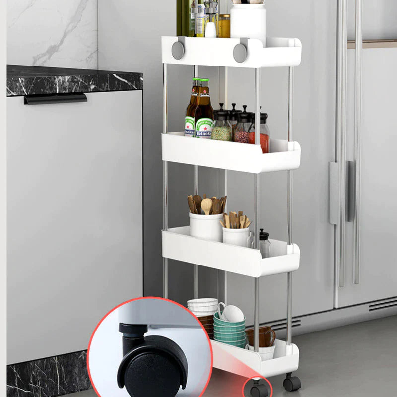 Carucior organizator slim portabil cu 4 rafturi 39 × 12.5 × 86 cm