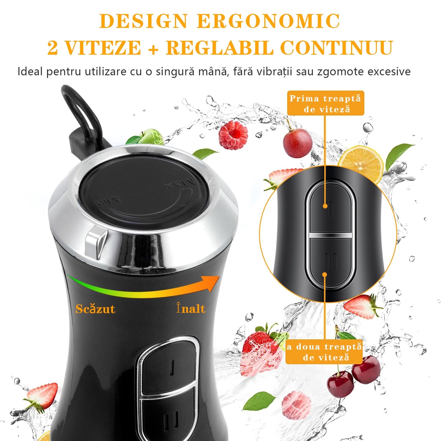 Set Blender de Mână 4în1 Multifuncțional Roșu/Negru – Putere 600W, Capacitate 500 ml