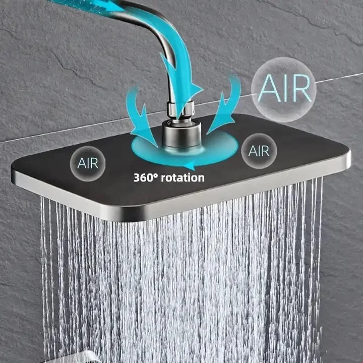 Set de duș cu pară dreptunghiulară, afișaj digital, 4 moduri de curgere, montaj pe perete – Gri, design modern