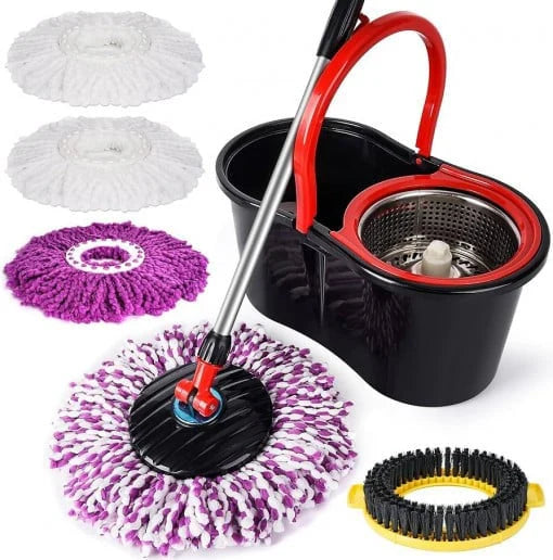 Set Mop Magic Rotativ 360 cu Talpa și Cuva din Inox, 4 Rezerve Diferite + Perie Rosturi, Covoare Incluse