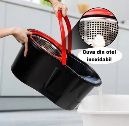 Set Mop Magic Rotativ 360 cu Talpa și Cuva din Inox, 4 Rezerve Diferite + Perie Rosturi, Covoare Incluse