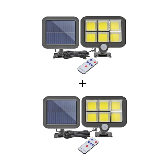 Set 2 lampi solare cu panou solar, 6 COB, putere 250W, cu senzor de miscare, suport si telecomanda