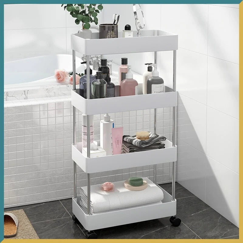 Carucior organizator slim portabil cu 4 rafturi 39 × 12.5 × 86 cm