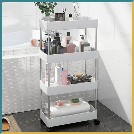 Carucior organizator slim portabil cu 4 rafturi 39 × 12.5 × 86 cm
