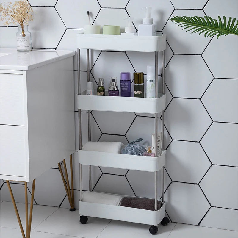 Carucior organizator slim portabil cu 4 rafturi 39 × 12.5 × 86 cm