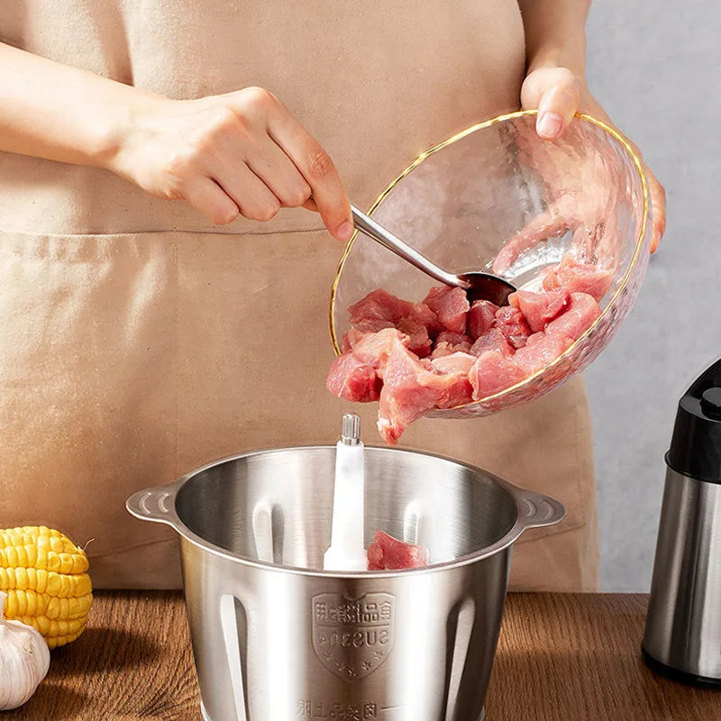Blender si Tocator Electric pentru Carne și Legume cu 4 Lame din Inox, 2 Viteze și Bol din Inox