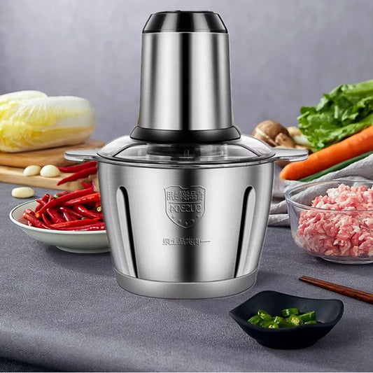 Blender si Tocator Electric pentru Carne și Legume cu 4 Lame din Inox, 2 Viteze și Bol din Inox