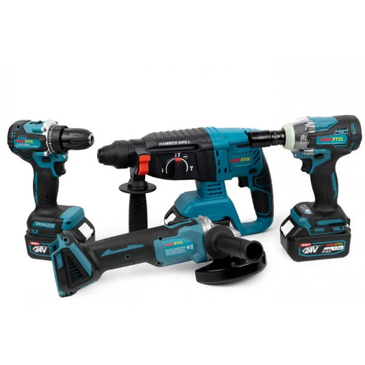 Trusa 4 piese Werstil 2 acumulatori 48V, 5Ah, Ciocan Rotopercutor, Autofiletanta, Polizor unghiular, Cheie impact