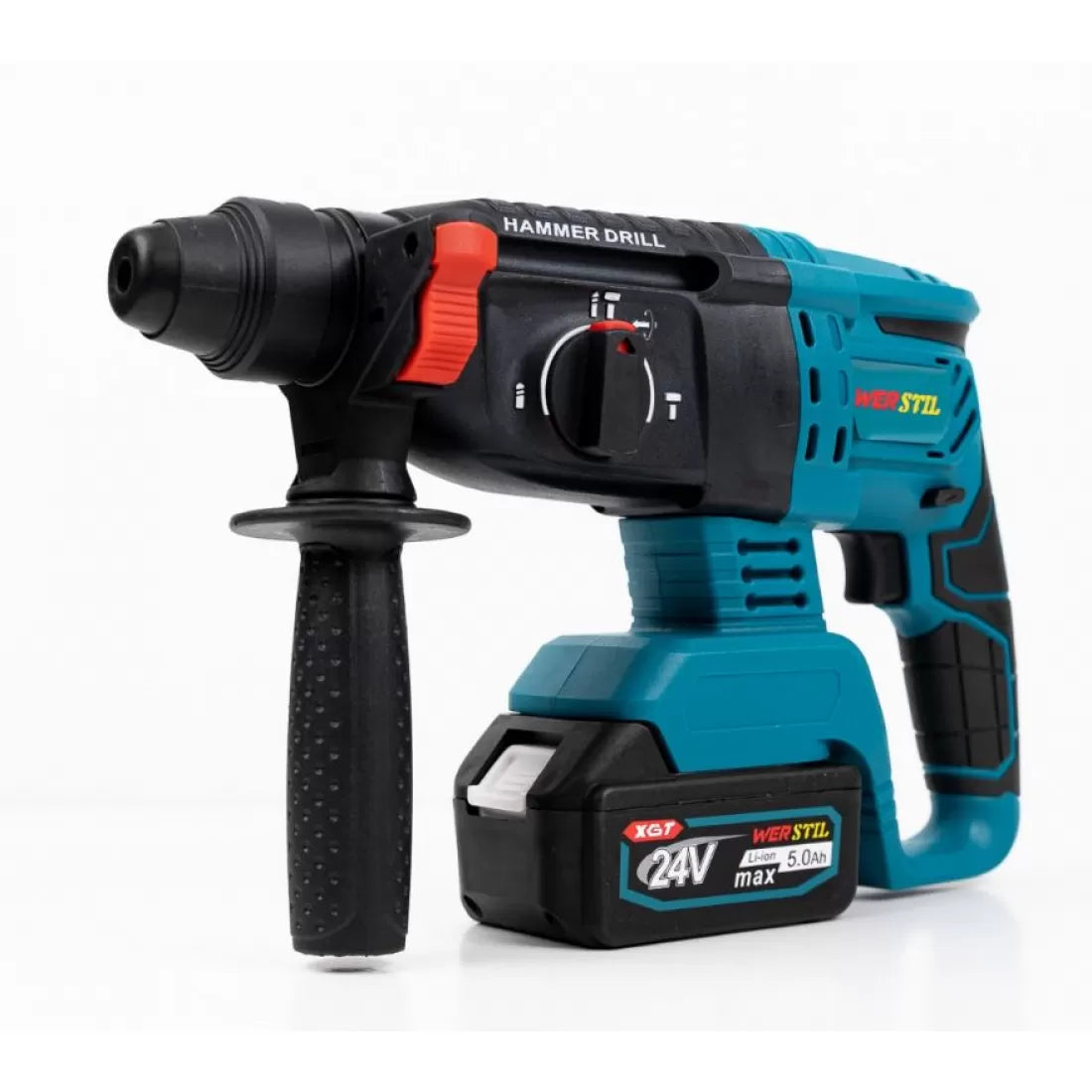 Trusa 4 piese Werstil 2 acumulatori 48V, 5Ah, Ciocan Rotopercutor, Autofiletanta, Polizor unghiular, Cheie impact